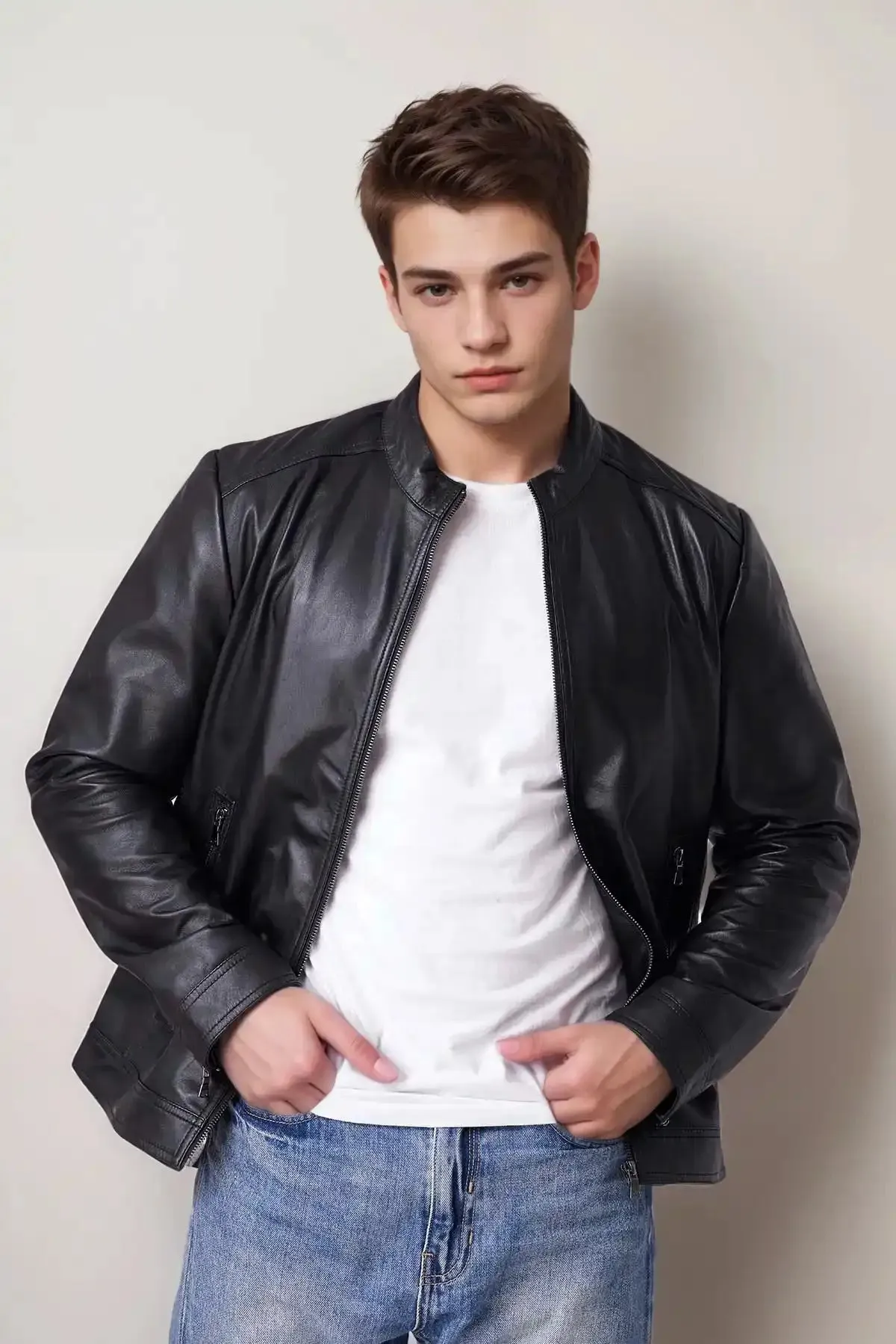 Men Classic Black Leather Jacket