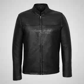 NATE Men's Black Leather Biker Jacket
