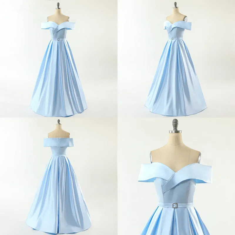 Off The Shoulder Formal Dresses Cheap | Sexy Long Evening Gowns with Side Slit P01076