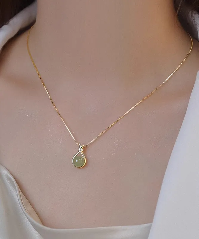 Original Gold Sterling Silver Overgild Zircon Chalcedony Pendant Necklace WF022