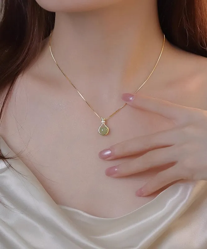 Original Gold Sterling Silver Overgild Zircon Chalcedony Pendant Necklace WF022