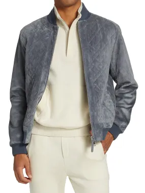 Quilted Real Suede Bomber Style Leather Jacket by TJS