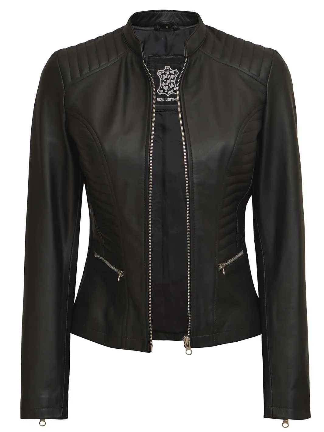 Rachel Tall Women's Black Cafe Racer Leather Jacket
