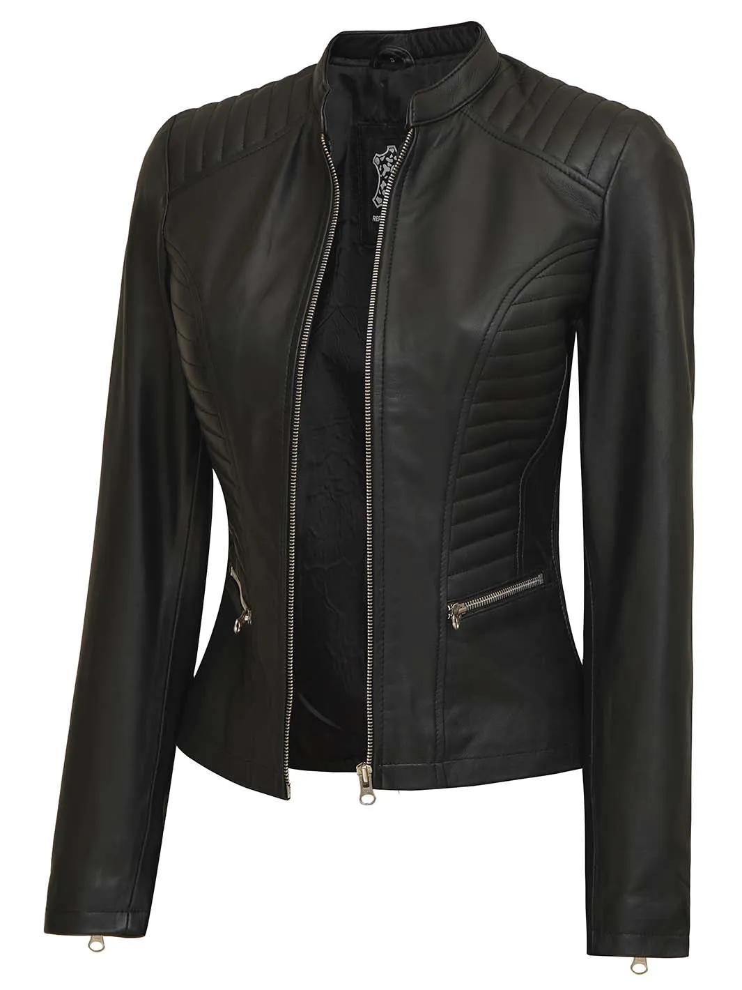 Rachel Tall Women's Black Cafe Racer Leather Jacket