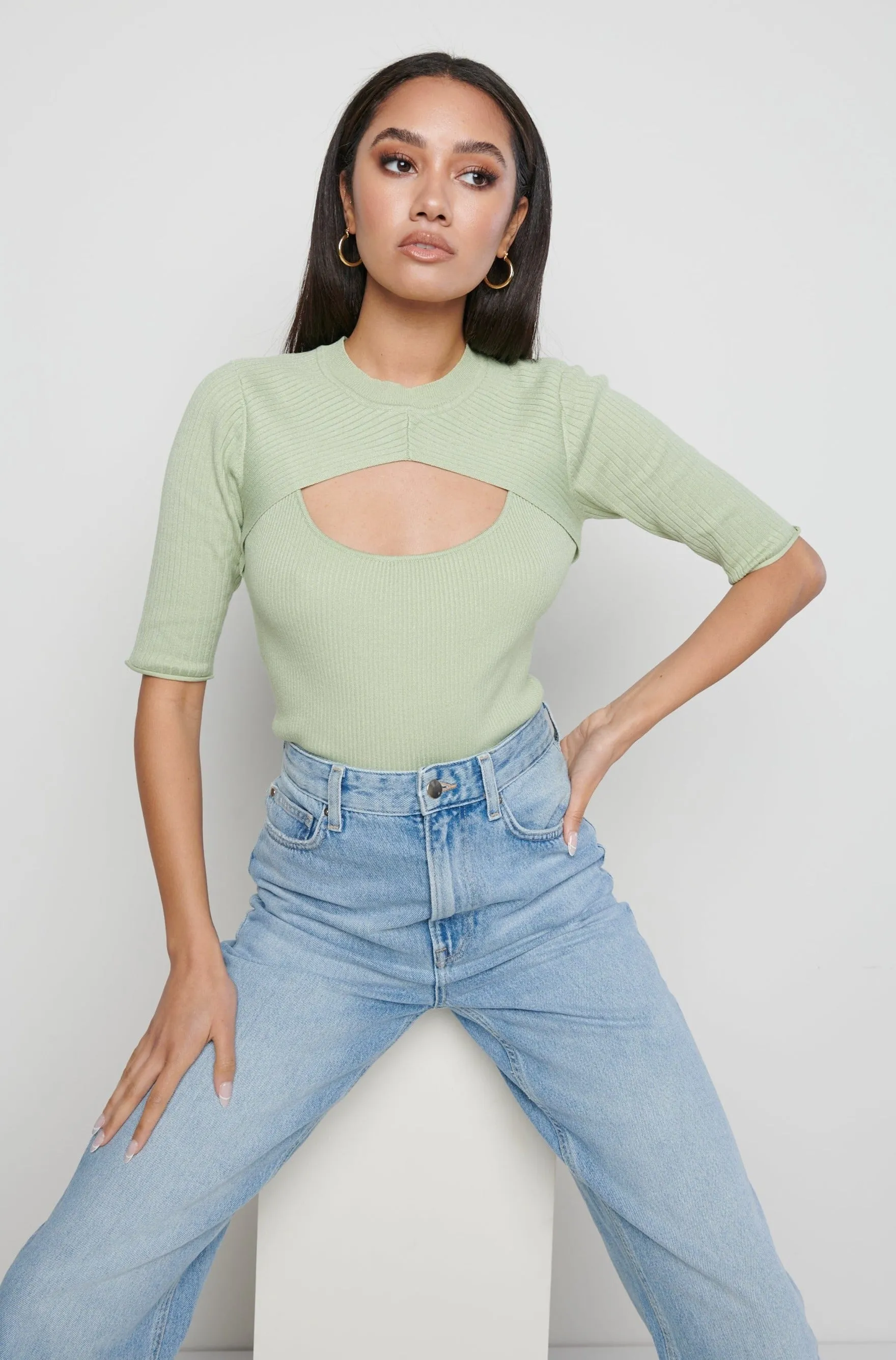 Serena Cut Out Knit Top - Mint