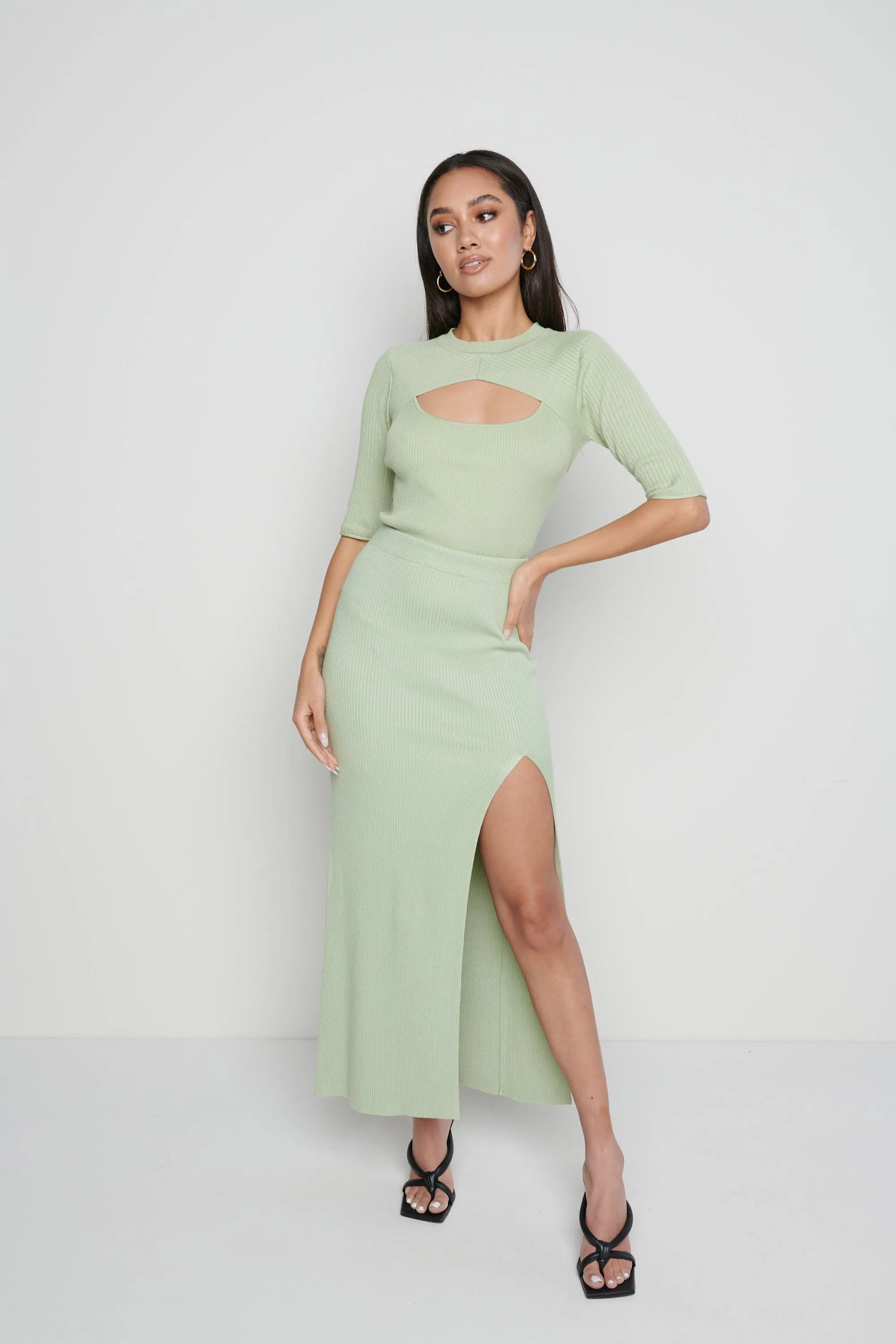 Serena Cut Out Knit Top - Mint