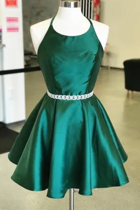 Simple Green Halter Homecoming Dresses Short Prom Dresses