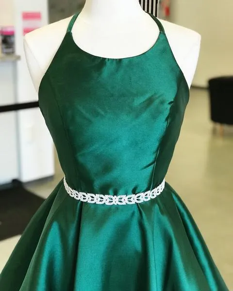 Simple Green Halter Homecoming Dresses Short Prom Dresses