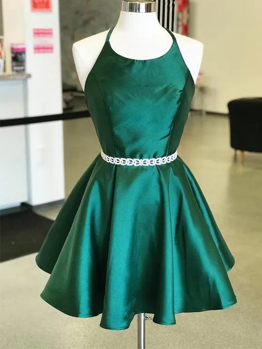 Simple Green Halter Homecoming Dresses Short Prom Dresses