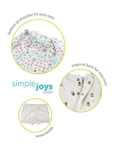 Simple Joys by Carter's Girls' 2-Pack Short-Sleeve and Sleeveless Dress Sets, Floral/Gray Bird, 0-3 Months
