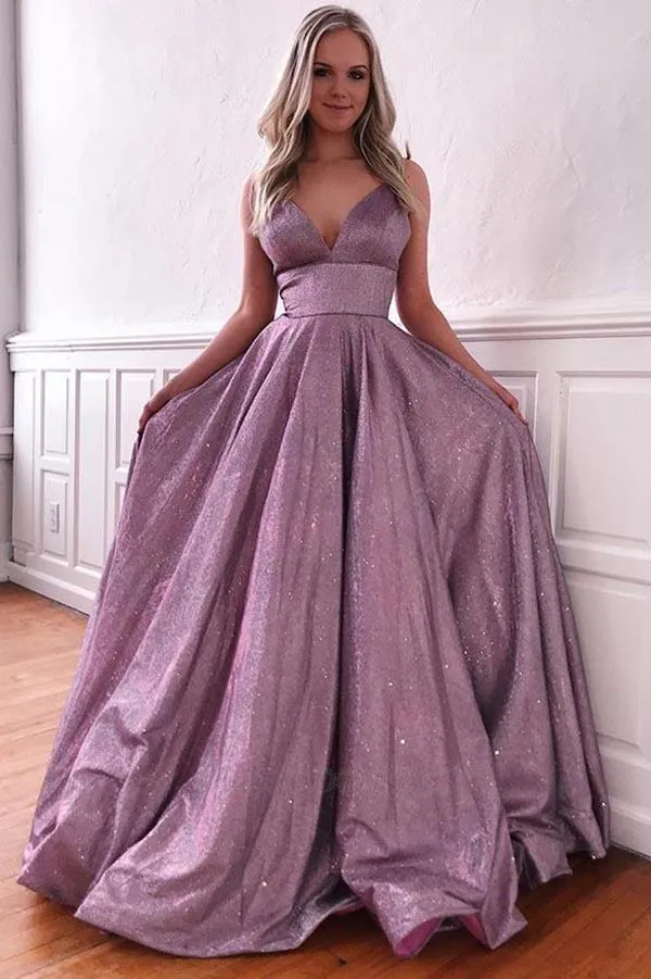 Simple Purple A-line Spaghetti Straps Prom Dresses, Evening Dress with Pockets, SP550