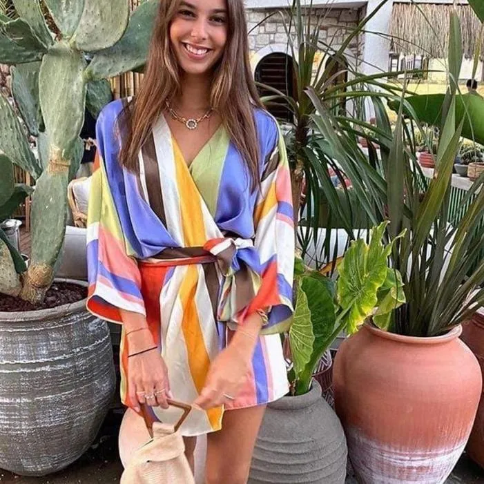 Stripe Satin Bowknot Romper