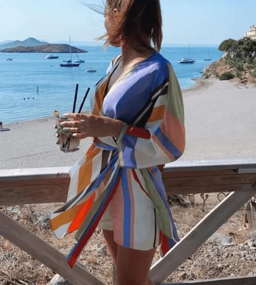 Stripe Satin Bowknot Romper