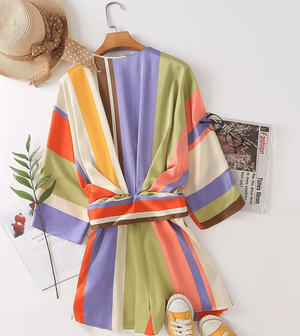 Stripe Satin Bowknot Romper