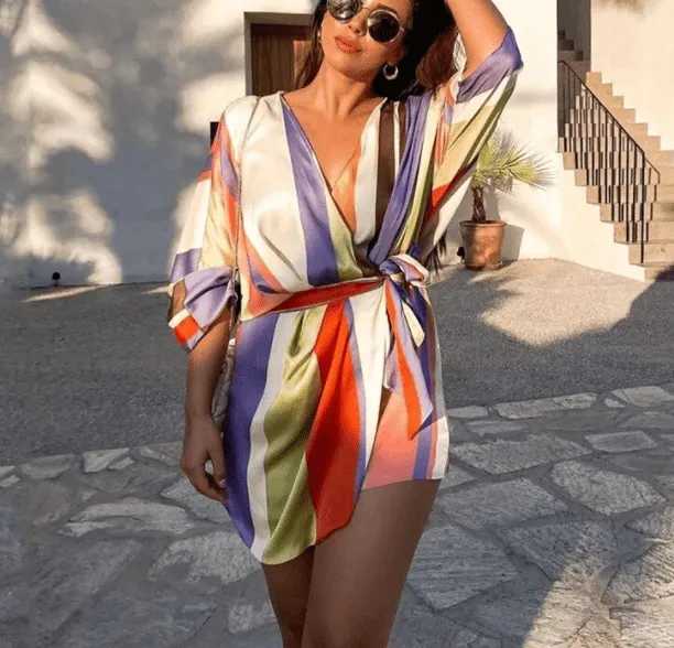 Stripe Satin Bowknot Romper