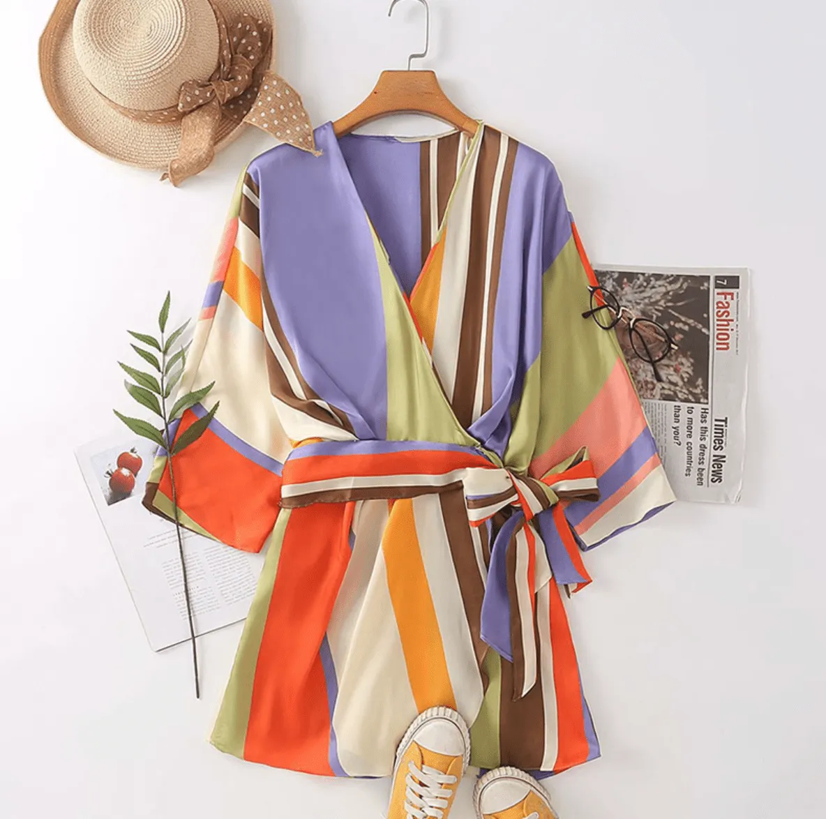 Stripe Satin Bowknot Romper