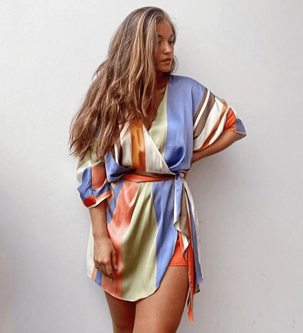 Stripe Satin Bowknot Romper