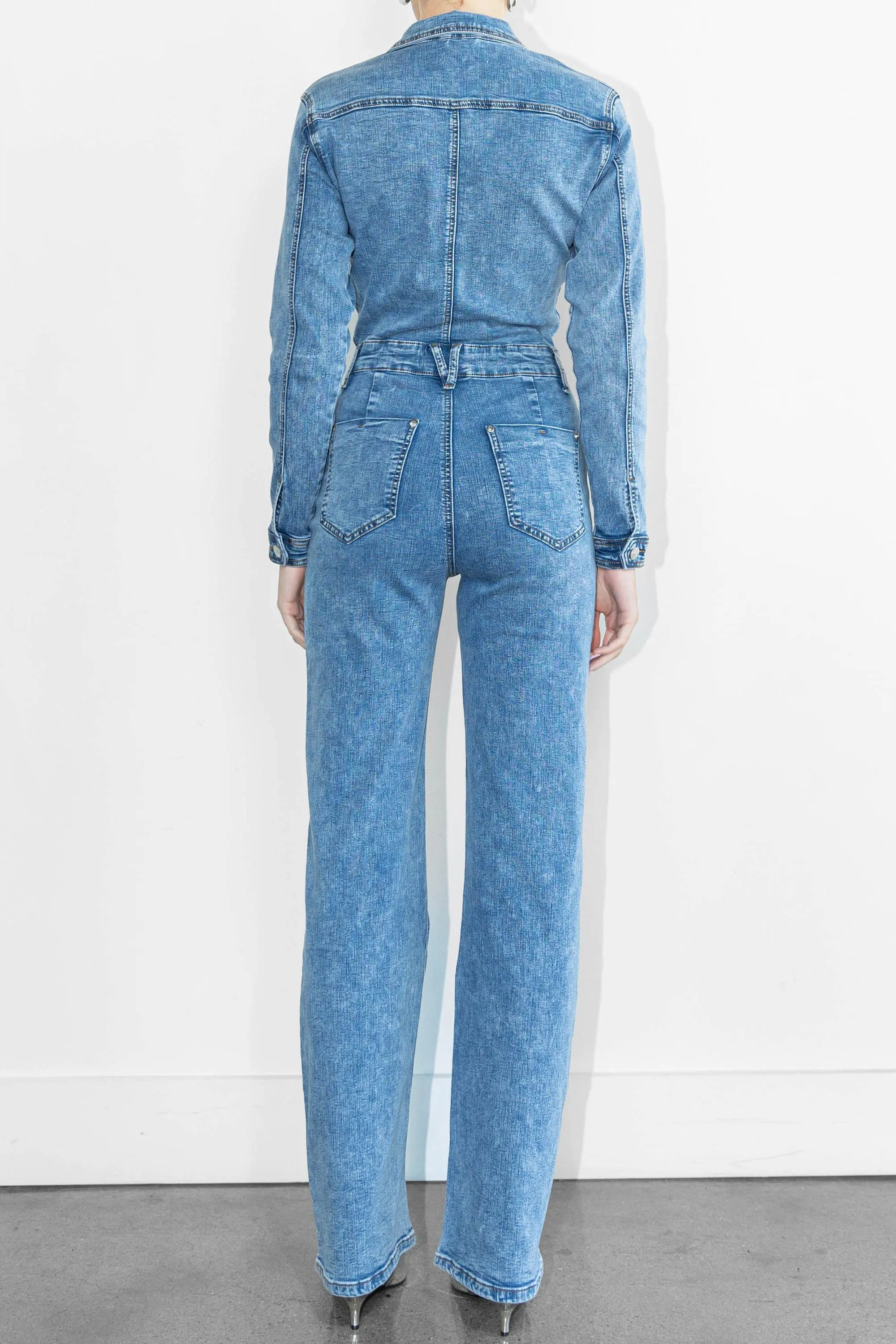Stud Straight Fit Denim Jumpsuit