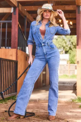 Stud Straight Fit Denim Jumpsuit
