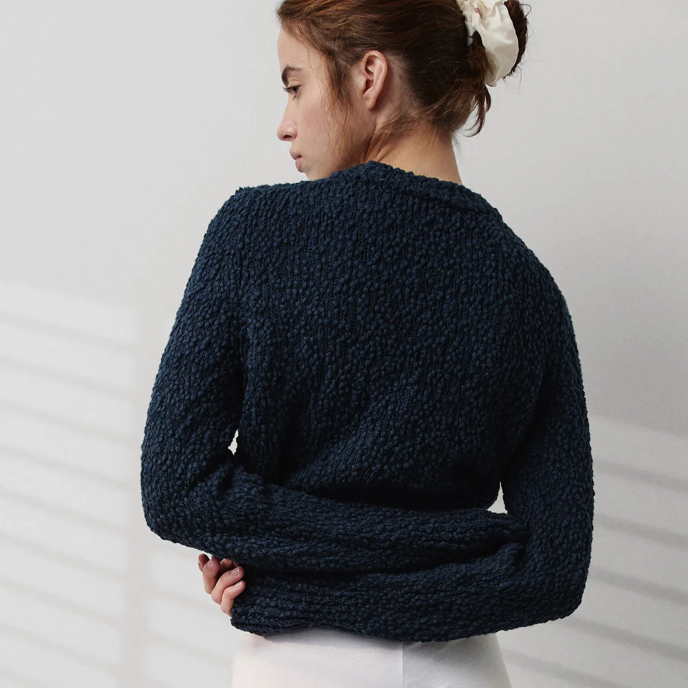 Textured Cotton Shrunken Crew Neck