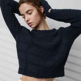 Textured Cotton Shrunken Crew Neck