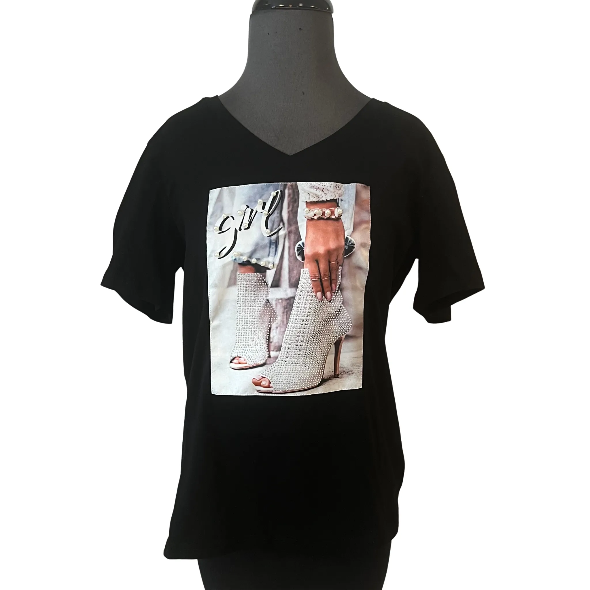 V-Neck Bejeweled Graphic Tees