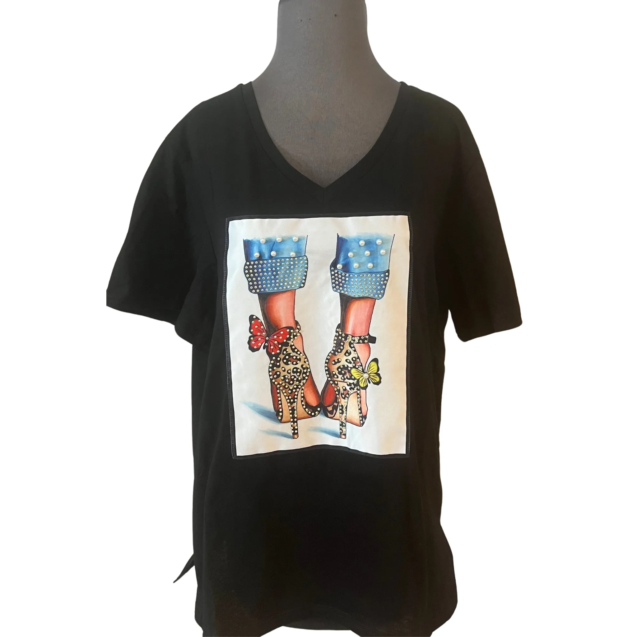 V-Neck Bejeweled Graphic Tees