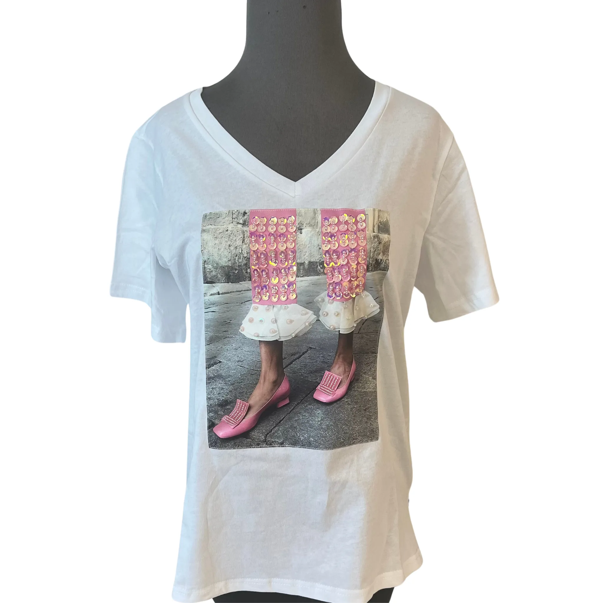 V-Neck Bejeweled Graphic Tees