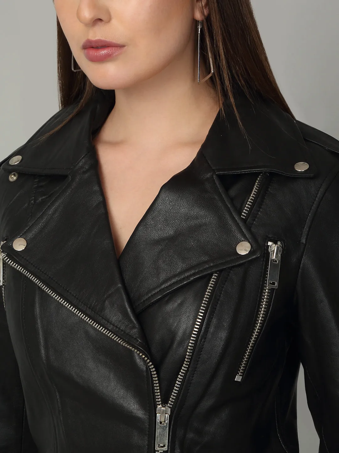 Women Retro Style Black Leather Jacket