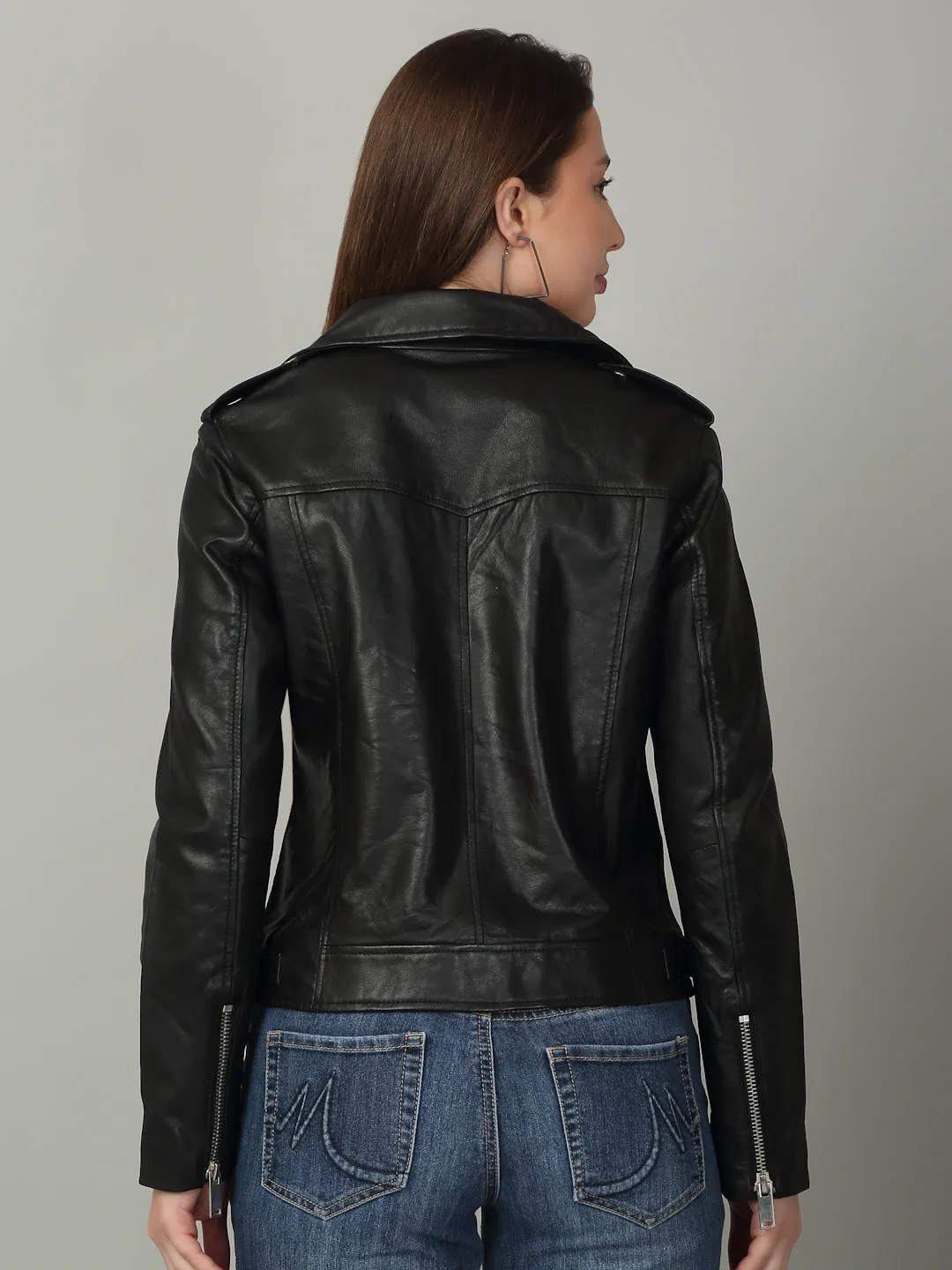 Women Retro Style Black Leather Jacket