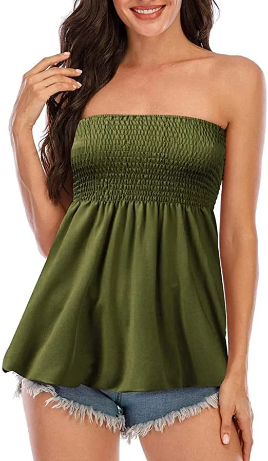 Women's Tube Top Strapless Shirt Top Sleeveless Tunic Short Tank Top