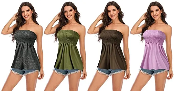 Women's Tube Top Strapless Shirt Top Sleeveless Tunic Short Tank Top