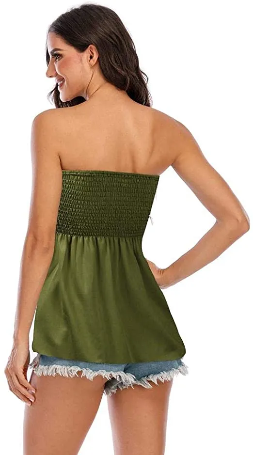 Women's Tube Top Strapless Shirt Top Sleeveless Tunic Short Tank Top