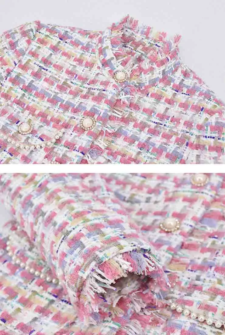 Women's Tweed Plaid Short Coat   Skirt Two Piece Sets