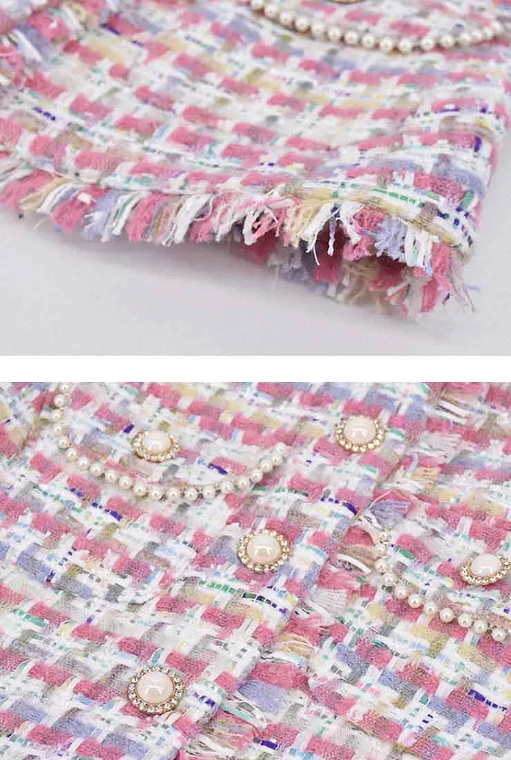 Women's Tweed Plaid Short Coat   Skirt Two Piece Sets