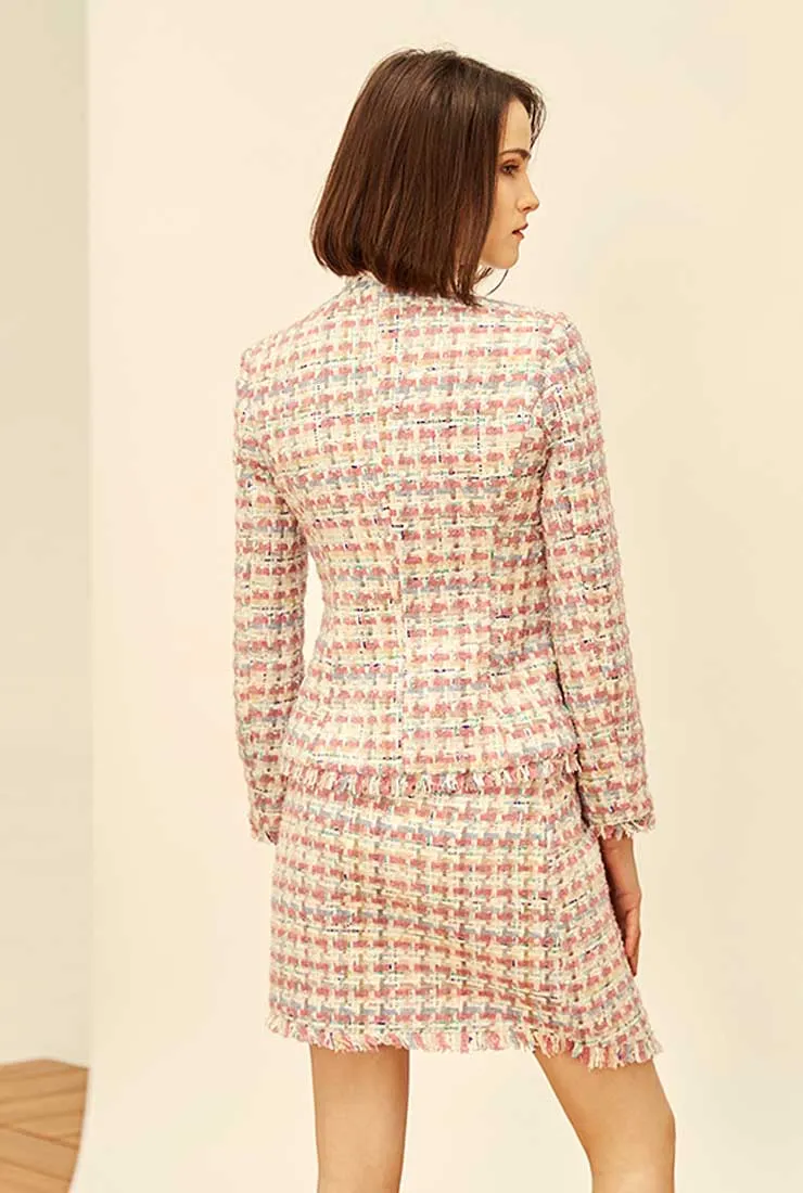Women's Tweed Plaid Short Coat   Skirt Two Piece Sets