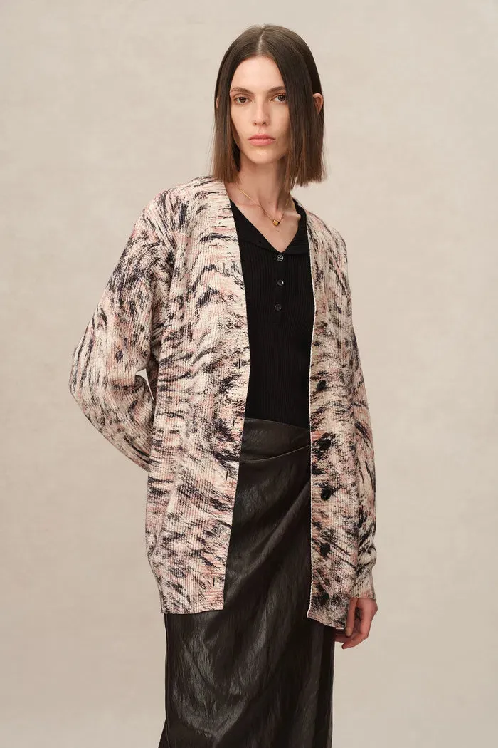 Zoey Animal Print Cardigan in Chunky Cotton Knit